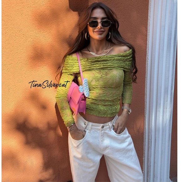 BLOGGER'S FAVE! Zara Green Lace Top NWT - Picture 2 of 16